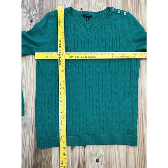 Talbots Petites Sz MP Green Long Sleeve Pullover Round Neck Cable Knit Sweater - Picture 6 of 7